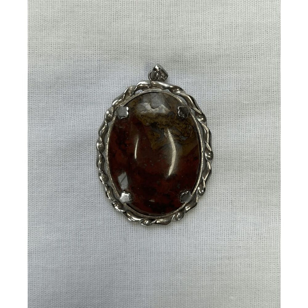 Vintage Silver Toned Wrapped Red Gemstone Necklace Pendent, Large, Swirls